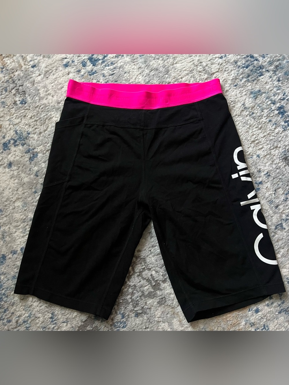 Calvin Klein Black Bike Shorts with Hot Pink Waistband
